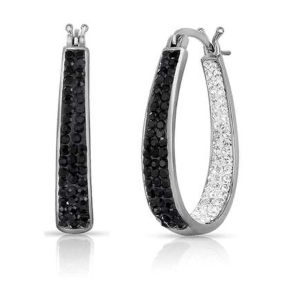 🎀• Swarovski Black/White Hoop Earrings 18k White